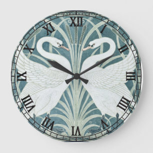 Vintage Schwan, Binse und Iris von W. Crane Große Wanduhr