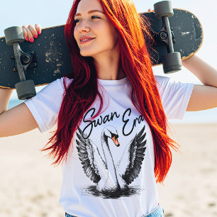 Vintage-Schwan-Era-Schwarzprint T-Shirt