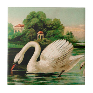 Vintage Schwan im See Fliese