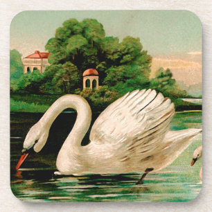 Vintage Schwan im See Untersetzer