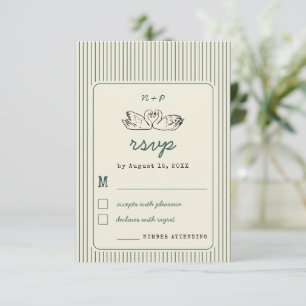 Vintage-Schwan-Monogramm Retro-Grünstreifen-Hochze RSVP Karte
