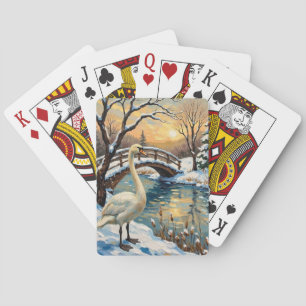 Vintage-Schwan von Snowy Bridge Weihnachtsbild Spielkarten