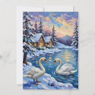 Vintage Schwäne auf einem Winter-Weihnachtssee-Gem Feiertagskarte