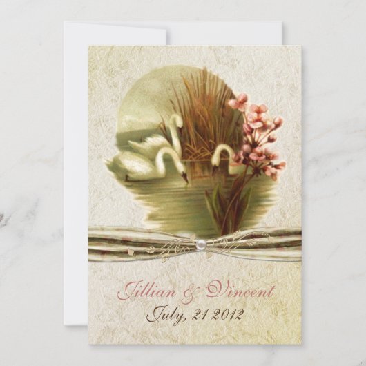 Vintage Schwäne, die Einladung Wedding sind (Vorderseite)