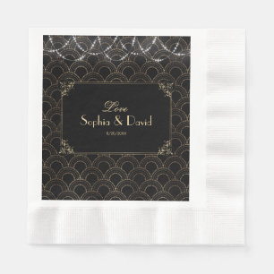 Vintage Schwarz Art Deco Fleur-de-lis Hochzeit Serviette