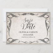 Vintage Schwarz-Art-Deco-Hochzeit speichern Sie da (Vorderseite)