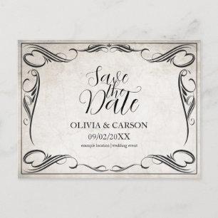 Vintage Schwarz-Art-Deco-Hochzeit speichern Sie da Feiertagspostkarte