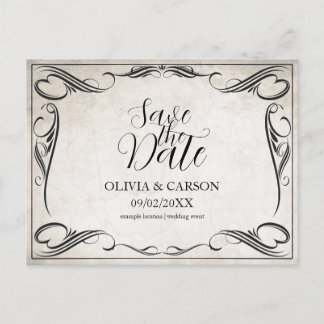 Vintage Schwarz-Art-Deco-Hochzeit speichern Sie da Feiertagspostkarte