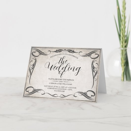 Vintage Schwarz Art Deco Hochzeitsankündigung Karte (Vorderseite)