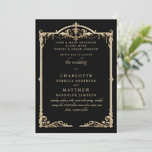 Vintage Schwarz Beide Eltern Rahmen Hochzeit Einladung