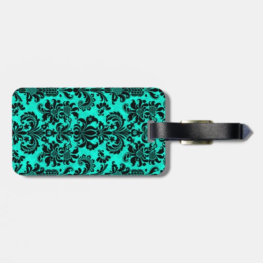 Vintage schwarz-blaue Blütenmatten Gepäckanhänger (Rückseite horizontal)