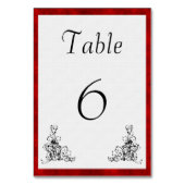 Vintage Schwarz-Blüh- und Rot-Velvet-Hochzeit Tischnummer (Vorderseite)