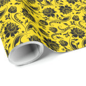 Vintage, schwarz-gelbe Damasken Geschenkpapier (Rolleneckpunkt)