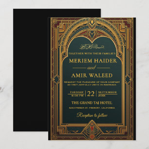 Vintage Schwarz-Gold Art Deco Islamische Hochzeit Einladung