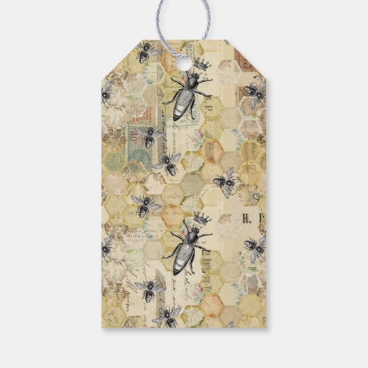 Vintage Schwarz-Gold-Blütenbienen Geschenkanhänger (Rückseite)