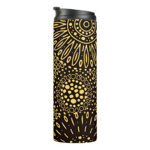 Vintage Schwarz-Gold-Ethno-Blumenmuster Thermosbecher