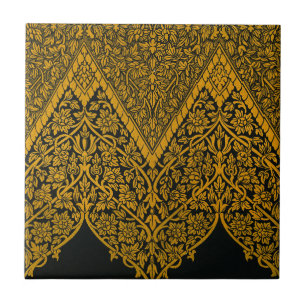 Vintage Schwarz-Gold-Indisch Blumenmuster Fliese