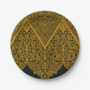 Vintage Schwarz-Gold-Indisches Blumenmuster Pappteller