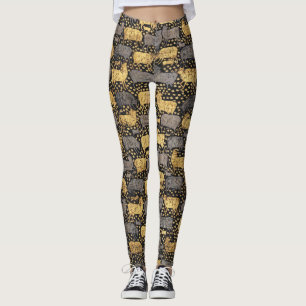 Vintage Schwarz Gold Kuh Muster Sommer Reise Leggings