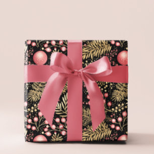 Vintage Schwarz Gold & Rosa Ornamente Botanisch Geschenkpapier