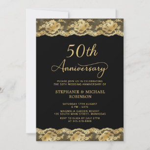 Vintage Schwarz Gold-Spitze 50. Hochzeitstag Einladung