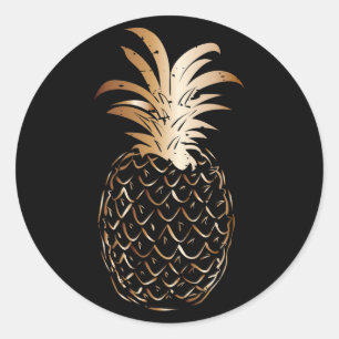 Vintage Schwarz Gold Trendiger Tropischer Ananas Runder Aufkleber