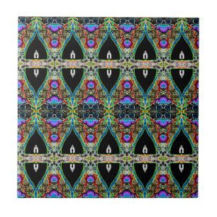 Vintage Schwarz Grün Blau Art Nouveau Muster Fliese