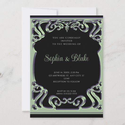 Vintage Schwarz-Grün-Tapete-Hochzeit Einladung (Vorderseite)