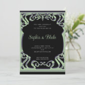 Vintage Schwarz-Grün-Tapete-Hochzeit Einladung (Stehend Vorderseite)