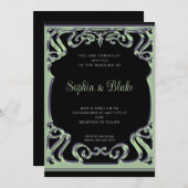 Vintage Schwarz-Grün-Tapete-Hochzeit Einladung (Vorne/Hinten)