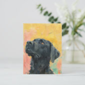 Vintage Schwarz-Labrador-Ölgemälde Postkarte (Stehend Vorderseite)