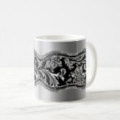 Vintage, schwarz-metallische Silberblumen-Damasken Kaffeetasse (VorderseiteRechts)