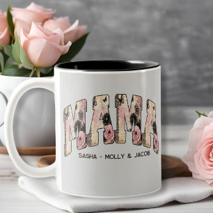 Vintage Schwarz/Rosa Blumen-Spitzen-Letterman-Stil Zweifarbige Tasse