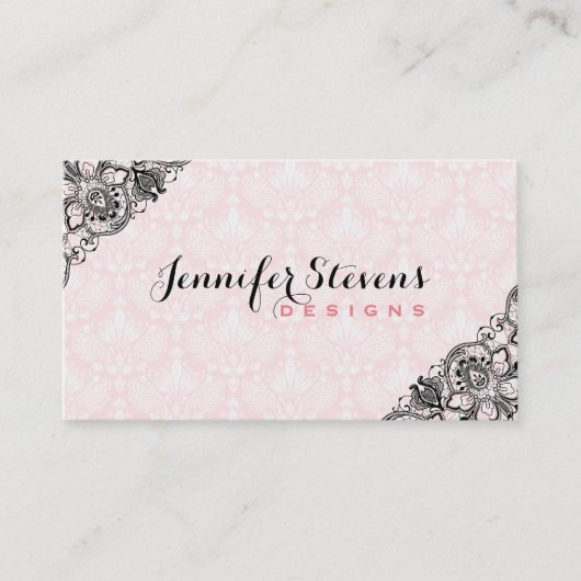 Vintage, schwarz-rosa Blumenspitze Visitenkarte (Vorderseite)