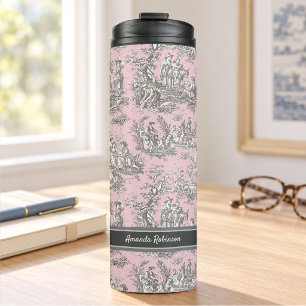 Vintage Schwarz Rosa Französisches Toile de Jouy M Thermosbecher