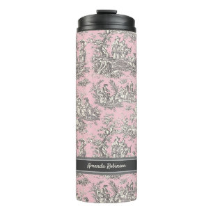 Vintage Schwarz Rosa Französisches Toile de Jouy M Thermosbecher