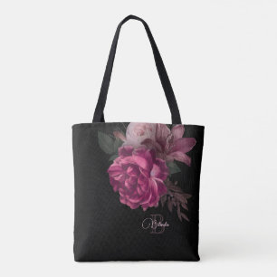 Vintage Schwarz Rosa Schwarzer Name Monogramm Tasche