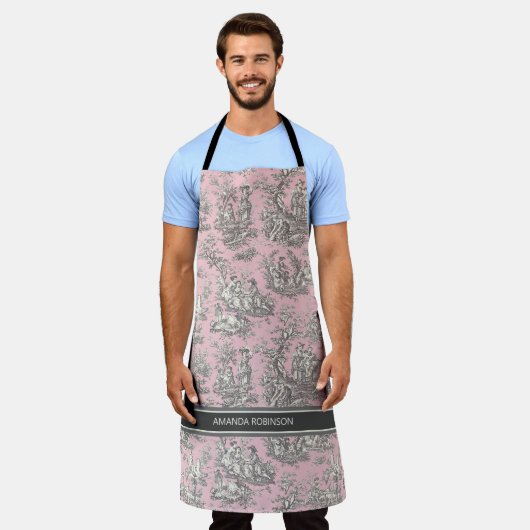 Vintage schwarz-rosa-Toile Schürze (Getragen)