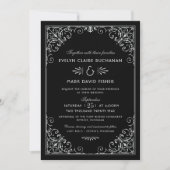 Vintage Schwarz-Silber Art Deco Hochzeit Einladung (Vorderseite)