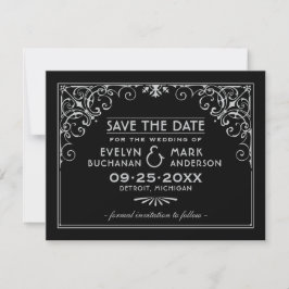 Vintage Schwarz-Silber Art Deco Hochzeit Save The Date