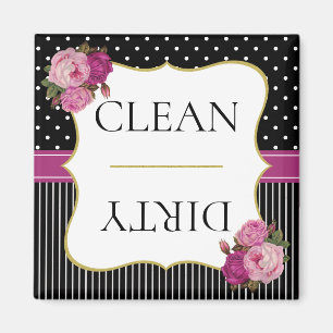 Vintage Schwarz Streifen Punkte Lila Blumen Geschi Magnet