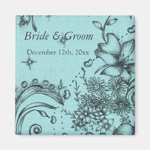 Vintage schwarz und aquablau save the date magnet