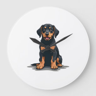 Vintage Schwarz und Braun Hund Rückansicht Illustr Große Wanduhr