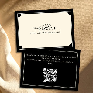 Vintage Schwarz und Elfenbein Old Money QR-Code Ho RSVP Karte