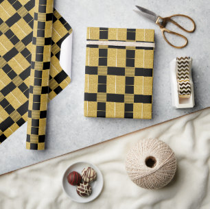 Vintage Schwarz und goldenes Bufallo Karomuster Geschenkpapier