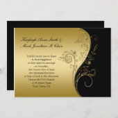 Vintage Schwarz- und Goldfloral-Wirbel Hochzeit Einladung (Vorne/Hinten)
