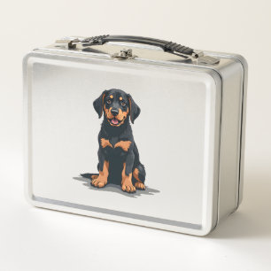 Vintage Schwarz und Tan Hund Rückansicht Illustrat Metall Brotdose
