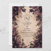 Vintage Schwarz- und Violettblumenhochzeit Einladung (Vorderseite)