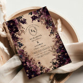 Vintage Schwarz- und Violettblumenhochzeit Einladung