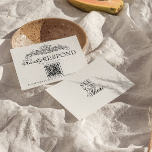 Vintage Schwarz-Weiß-Altgeld-QR-Code-Hochzeit RSVP Karte